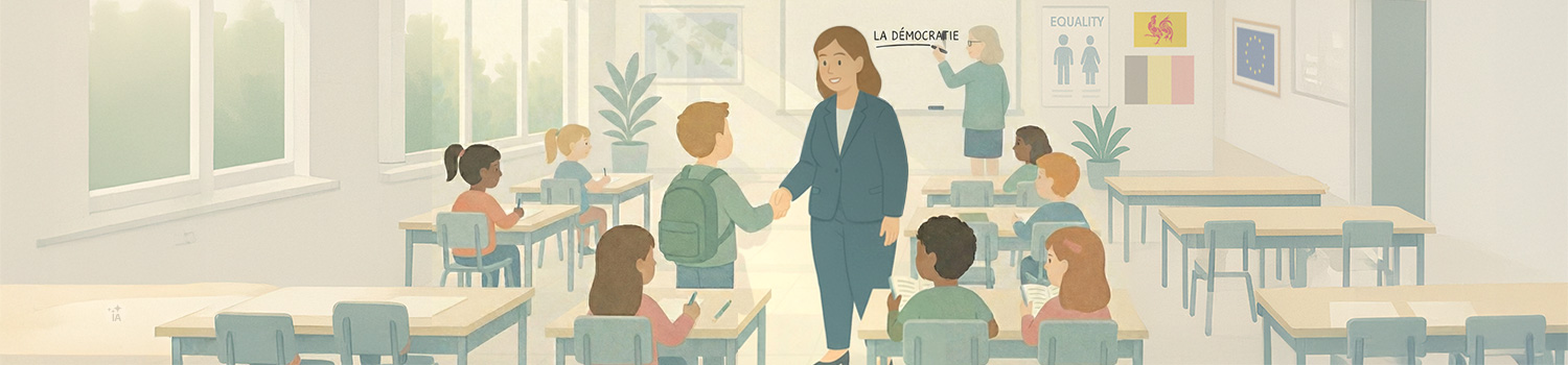 Mandataire serrant la main à un élève dans une classe